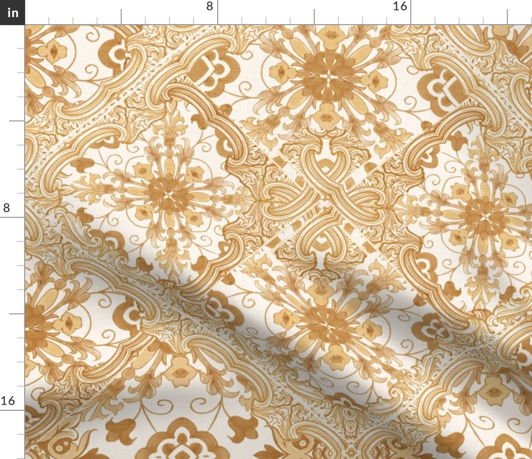 Traditional dutch tiles and florals - Honey yellow