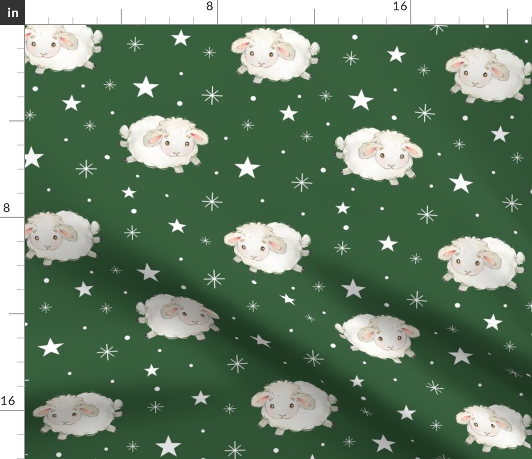 Sheep Farm Animals Stars Hunter Green Baby Nursery