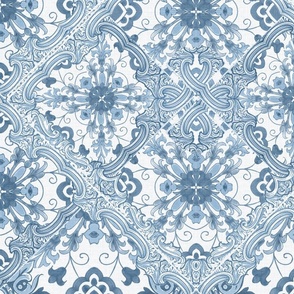 Traditional dutch tiles and chinoiserie florals - Delft blue indigo