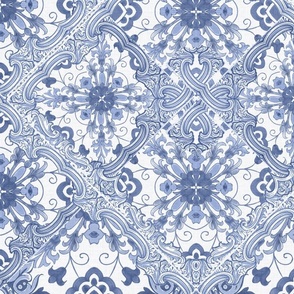 Traditional dutch tiles and florals - classic blue
