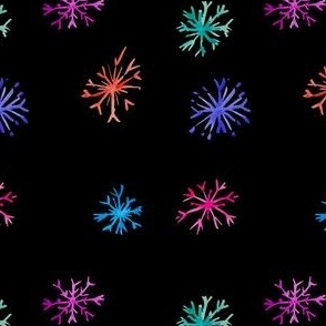 Colorful Watercolor Snowflakes // Black