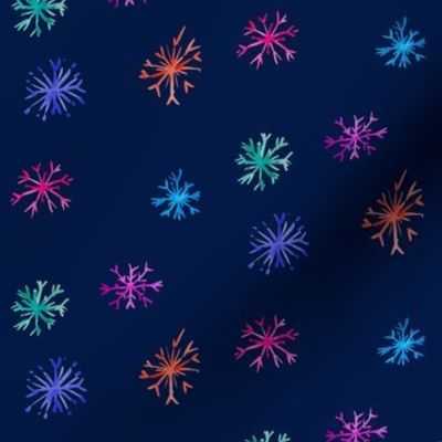 Colorful Watercolor Snowflakes //Navy