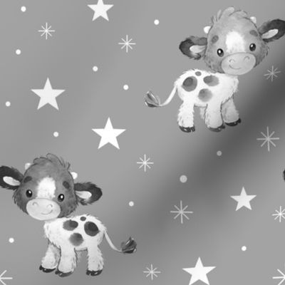 Cows Farm Animals Stars Gray Baby Nursery 
