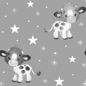 Cows Farm Animals Stars Gray Baby Nursery 
