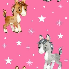 Horse Farm Animals Stars Pink Baby Girl Nursery 