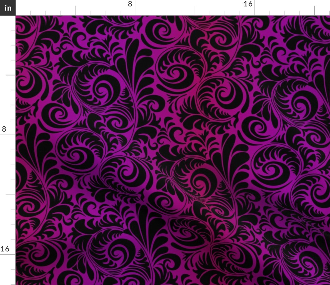 black flourishes on pink/purple 