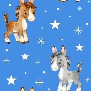 Horse Farm Animals Stars Blue Baby Boy Nursery 