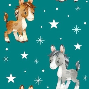 Horse Farm Animals Stars Teal Blue Baby Nursery 