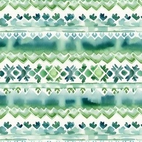 Green & White Watercolor Tribal Stripes - small