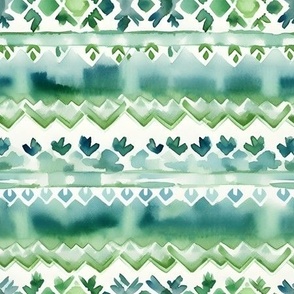 Green & White Watercolor Tribal Stripes - medium