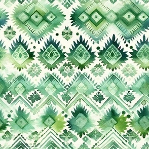 Green & Ivory Watercolor Geometric Print - medium