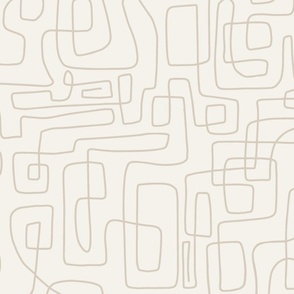 Modern, abstract, squiggle line art - beige on cream