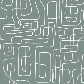 Modern, abstract, squiggle line art - cream on sage green