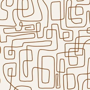 Modern, abstract, squiggle line art - rust on cream