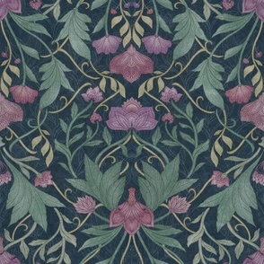 William Morris Tribute - Victorian floral damask and leaves _ Holiday dark navy plum