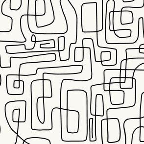 Modern, abstract, squiggle line art - Black and white