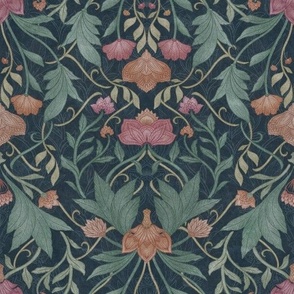 William Morris Tribute - Victorian floral damask and leaves _Holiday dark navy berry