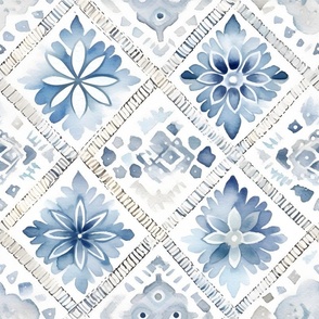 Blue & White Watercolor Floral - large