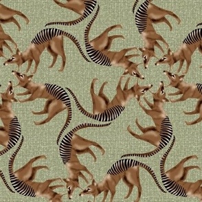 Thylacine Tasmanian Tiger Tasmanian Wolf Twirl on Sage Green Texture