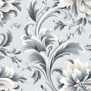Gray Floral Damask - medium