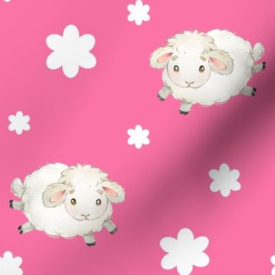 Sheep Farm Animals Pink Floral Baby Girl Nursery 