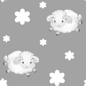 Sheep Farm Animals Floral Gray Baby Girl Nursery 