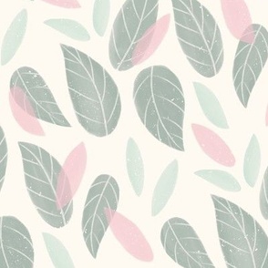 Watercolor Leaves | MED Scale | Green and Pink