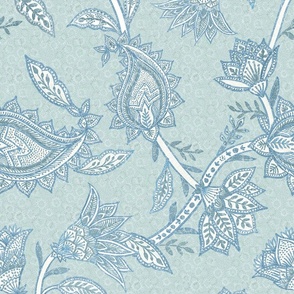 Indienne paisley and chinoiseries florals_Old classic blue  - 18"