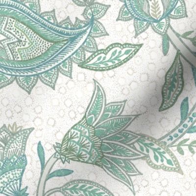 Indienne paisley and chinoiseries florals_Ivory sage green  - 18"