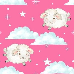 Sheep Farm Animals Pink Clouds Baby Girl Nursery 