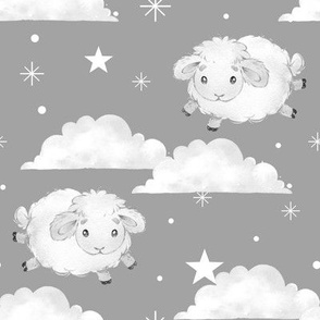 Sheep Farm Animals Clouds Gray Baby Nursery 