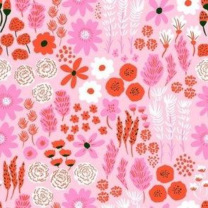festive floral - pink and red