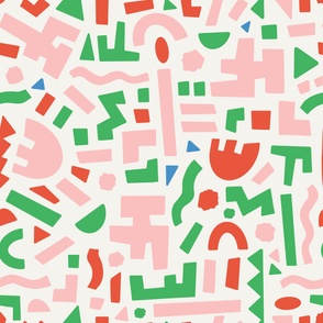 (Extra-Large) Abstract shapes, modern Christmas abstract design, red, green, pink