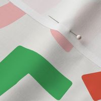 Large - Funky abstract shapes, modern abstract geo, cool modern fabrics, Pastel Pink, Green, Red, White