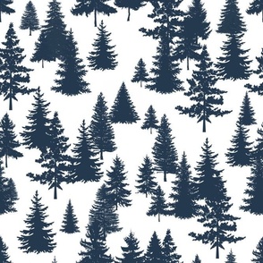 Bigger Scale Pine Tree Forest Crisp Navy on White