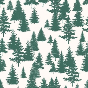 Bigger Scale Pine Tree Forest Pine Green on Ivory