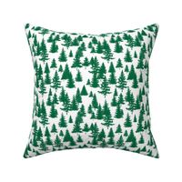 Smaller Scale Pine Tree Forest Emerald Green on White