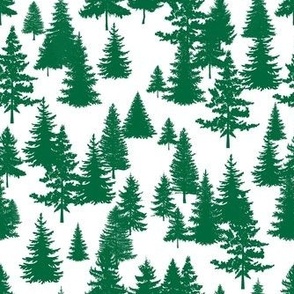 Smaller Scale Pine Tree Forest Emerald Green on White
