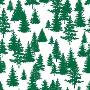 Bigger Scale Pine Tree Forest Emerald Green on White