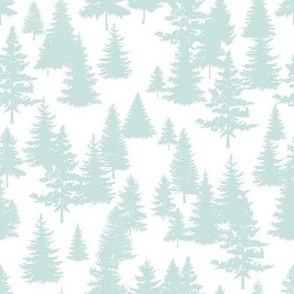 Smaller Scale Pine Tree Forest Sea Green on White