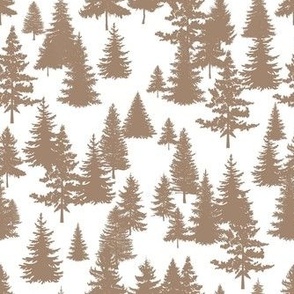 Smaller Scale Pine Tree Forest Mushroom Brown on White