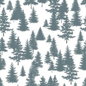 Smaller Scale Pine Tree Forest Slate Grey on White
