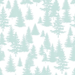 Bigger Scale Pine Tree Forest Sea Green on White