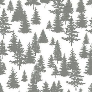 Smaller Scale Pine Tree Forest Pewter on White