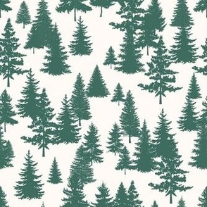 Smaller Scale Pine Tree Forest Pine Green on Ivory