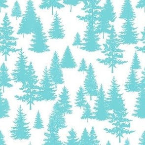 Smaller Scale Pine Tree Forest Pool Blue on White