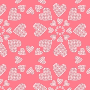 (L) White & Pink Hearts on Rose Pink_Lovely Sweet Heart Valentine Pattern