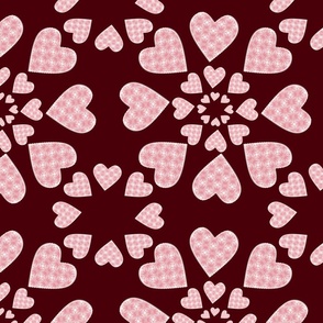 (L) Rose Pink & White Hearts on Burgundy_Lovely Sweet Heart Valentine Pattern