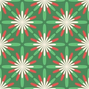 Mid century floral - Green / Red