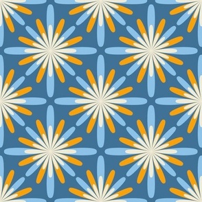 Mid century floral - Blue / Yellow